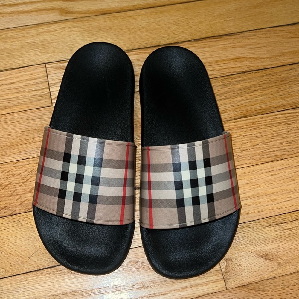 Burberry Black and Beige Check Sandals
